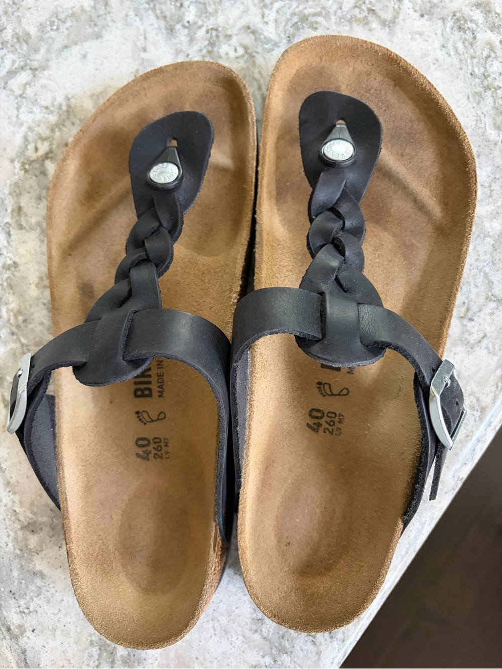 Birkenstock Black Braided Thong Sandals Size:9 Eu:40
